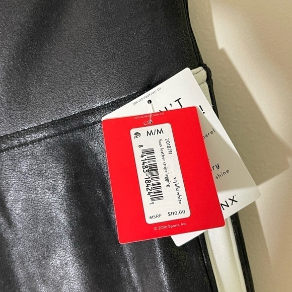 Spanx Faux Leather Side Stripe Leggings in Very Black/White size Medium - Picture 12 of 14